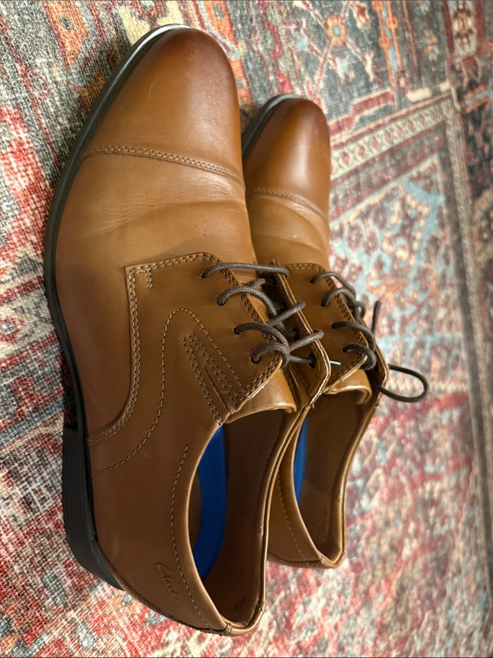 Clarks Cognac Brown Leather Shoes Clarks Mens Whiddon Cap Oxford brand new